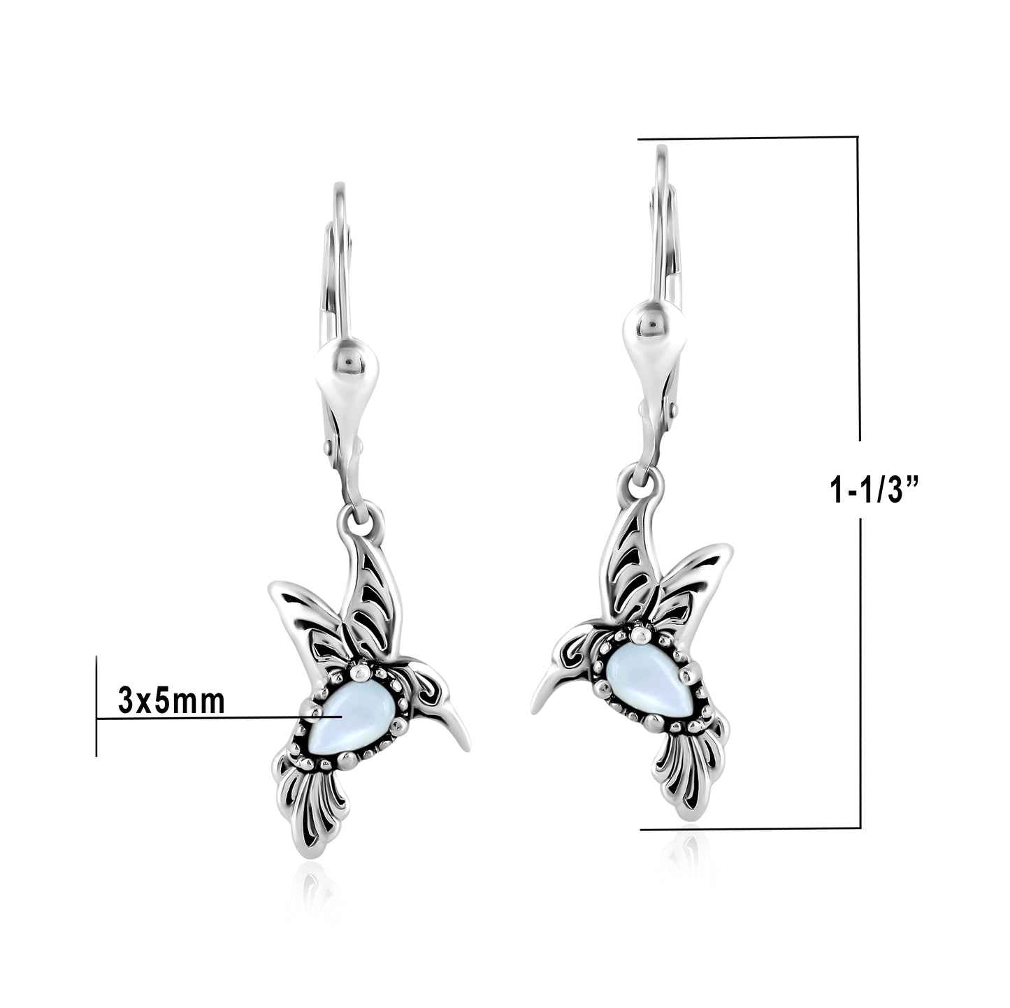 EXCLUSIVELY OURS! Sterling Silver White Mother of Pearl Hummingbird Dangle Earrings