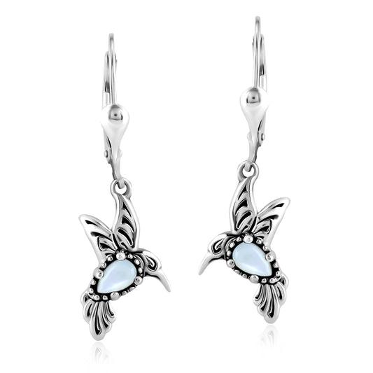 EXCLUSIVELY OURS! Sterling Silver White Mother of Pearl Hummingbird Dangle Earrings