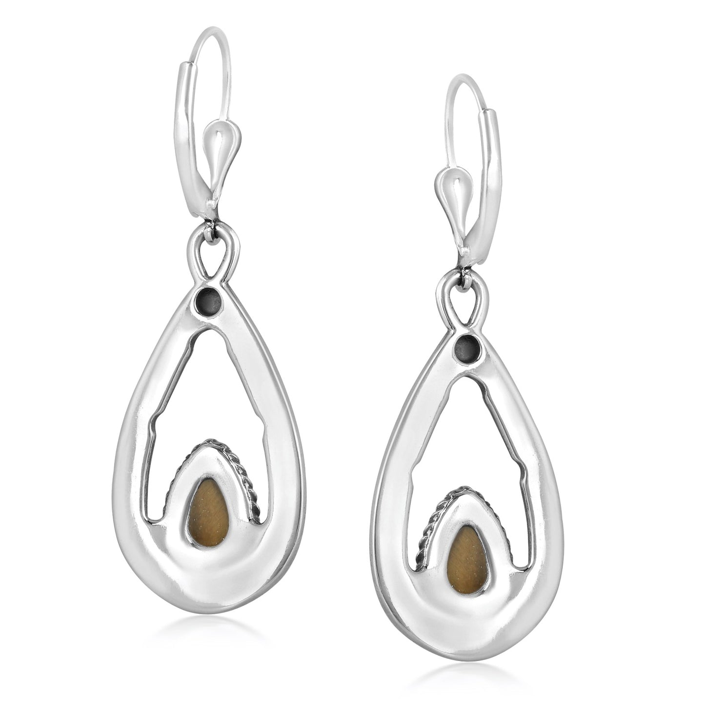 Sterling Silver Golden Brown Tiger's Eye Gemstone Teardrop Dangle Earrings