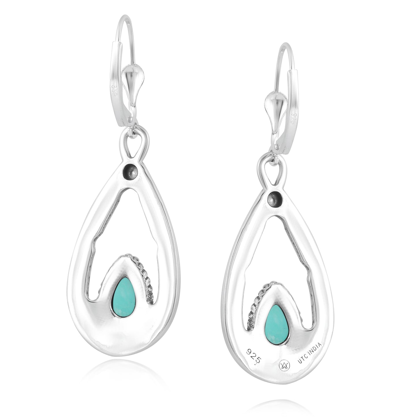 Sterling Silver Pear Shaped Amazonite Drop and Dangle Earrings