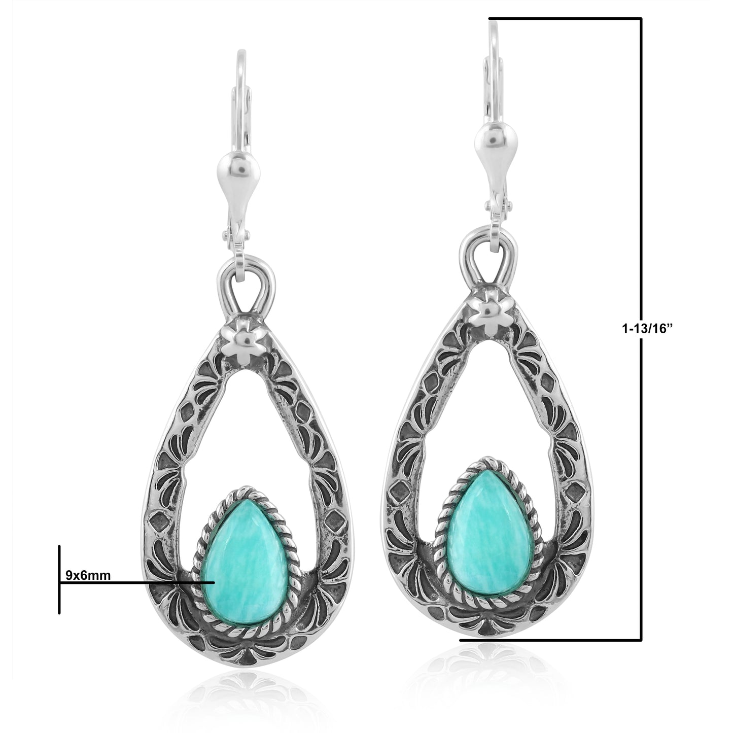 Sterling Silver Pear Shaped Amazonite Drop and Dangle Earrings