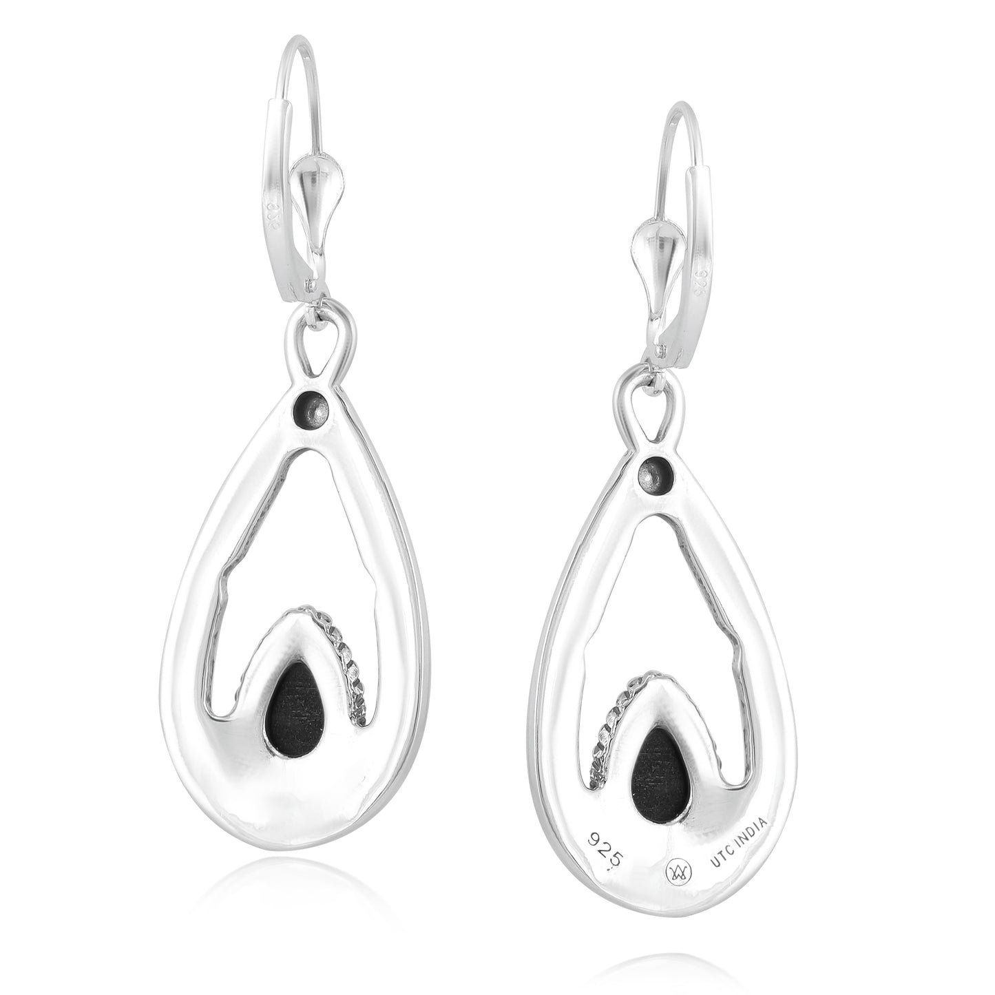 EXCLUSIVELY OURS! Sterling Silver with Pear Shaped Black Agate Gemstone Drop and Dangle Earrings