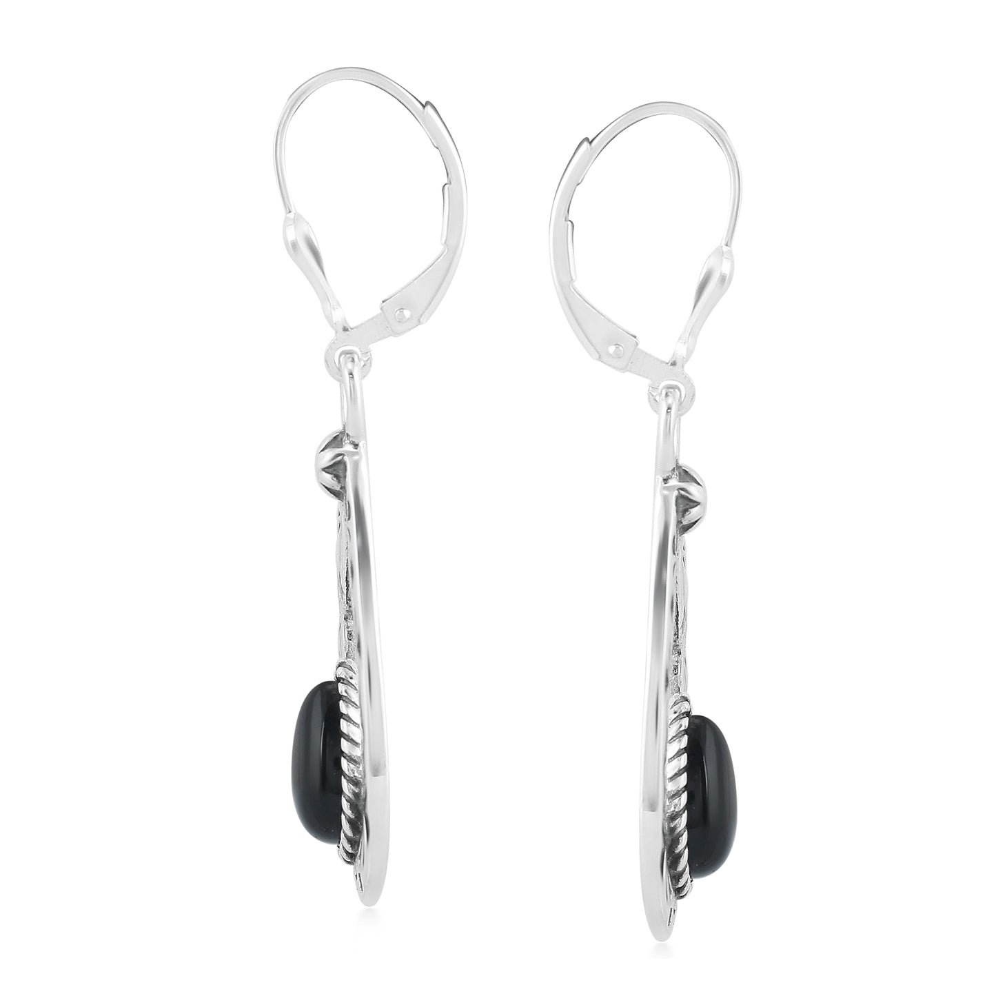 EXCLUSIVELY OURS! Sterling Silver with Pear Shaped Black Agate Gemstone Drop and Dangle Earrings