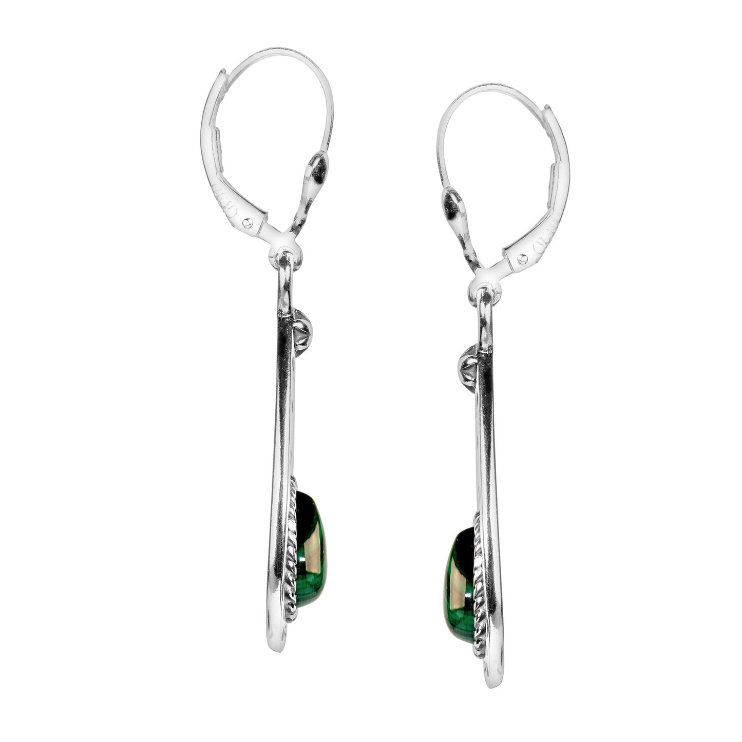 Sterling Silver Green Malachite Gemstone Teardrop Dangle Earrings