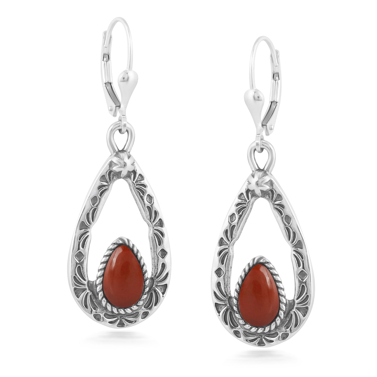 EXCLUSIVELY OURS! Sterling Silver Red Onyx Gemstone Open Teardrop Dangle Earrings