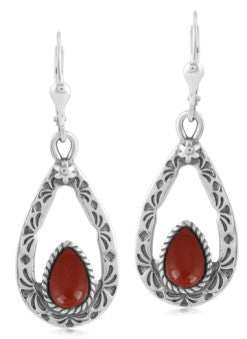 EXCLUSIVELY OURS! Sterling Silver Red Onyx Gemstone Open Teardrop Dangle Earrings