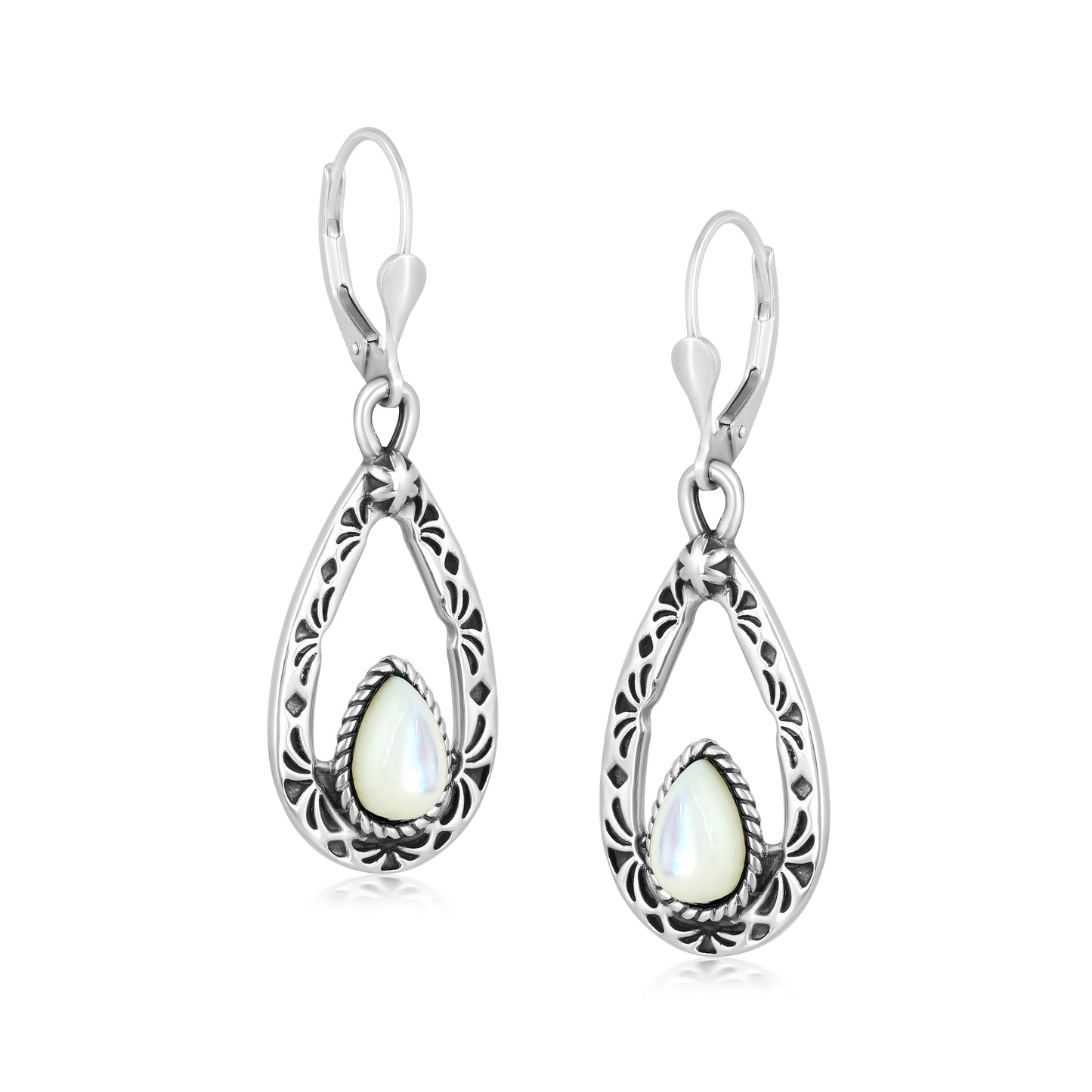 EXCLUSIVELY OURS! Sterling Silver White Mother of Pearl Pear Shaped Dangle Earrings