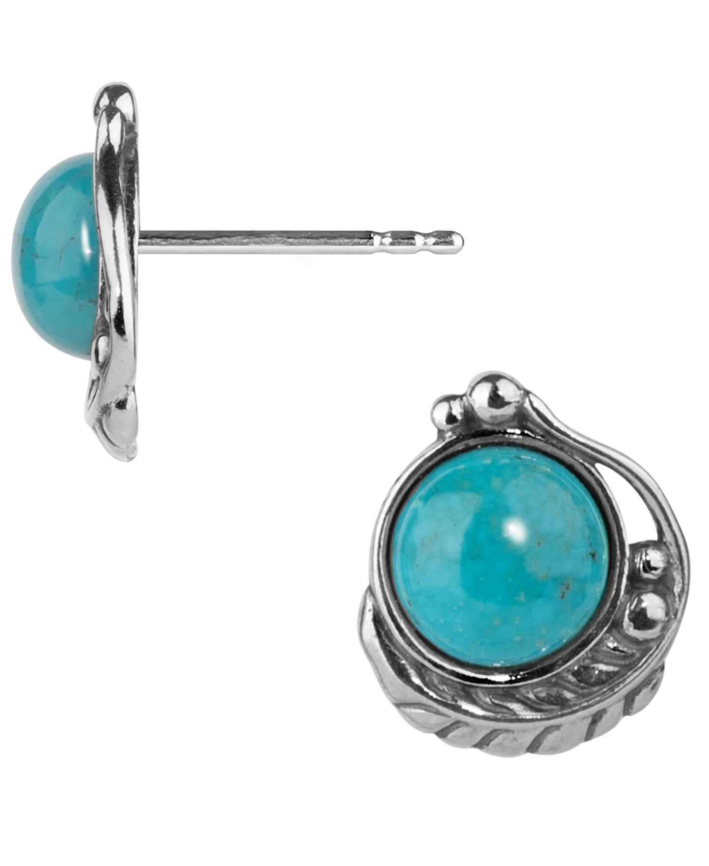 Sterling Silver Kingman Turquoise Leaf Button Earrings