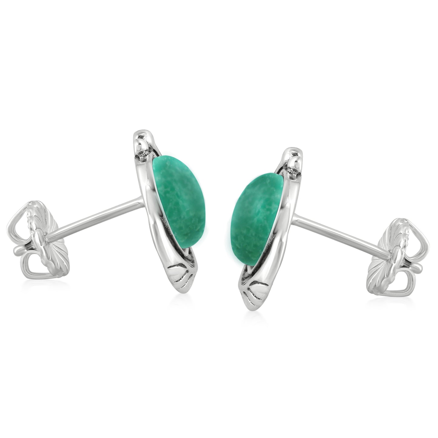 EXCLUSIVELY OURS! Sterling Silver Green Turquoise Leaf Design Button Earrings