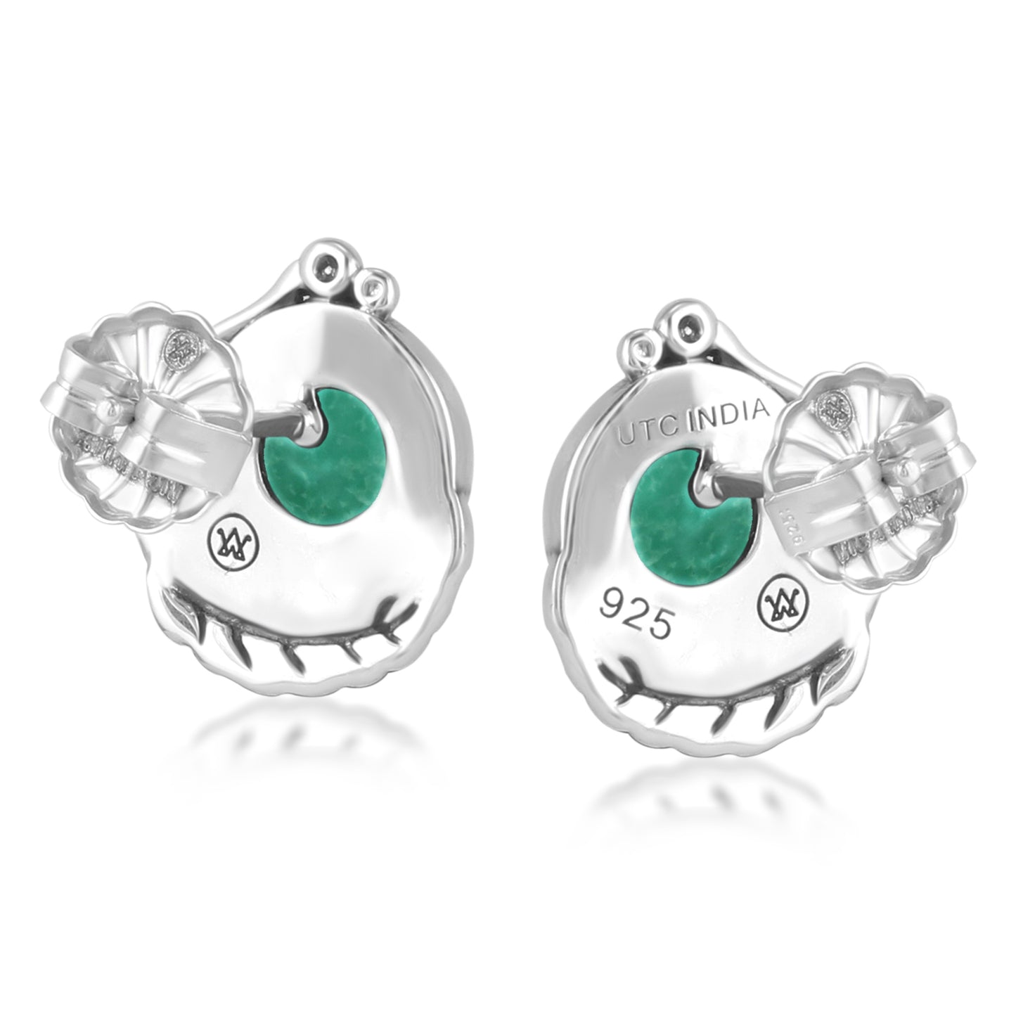 EXCLUSIVELY OURS! Sterling Silver Green Turquoise Leaf Design Button Earrings