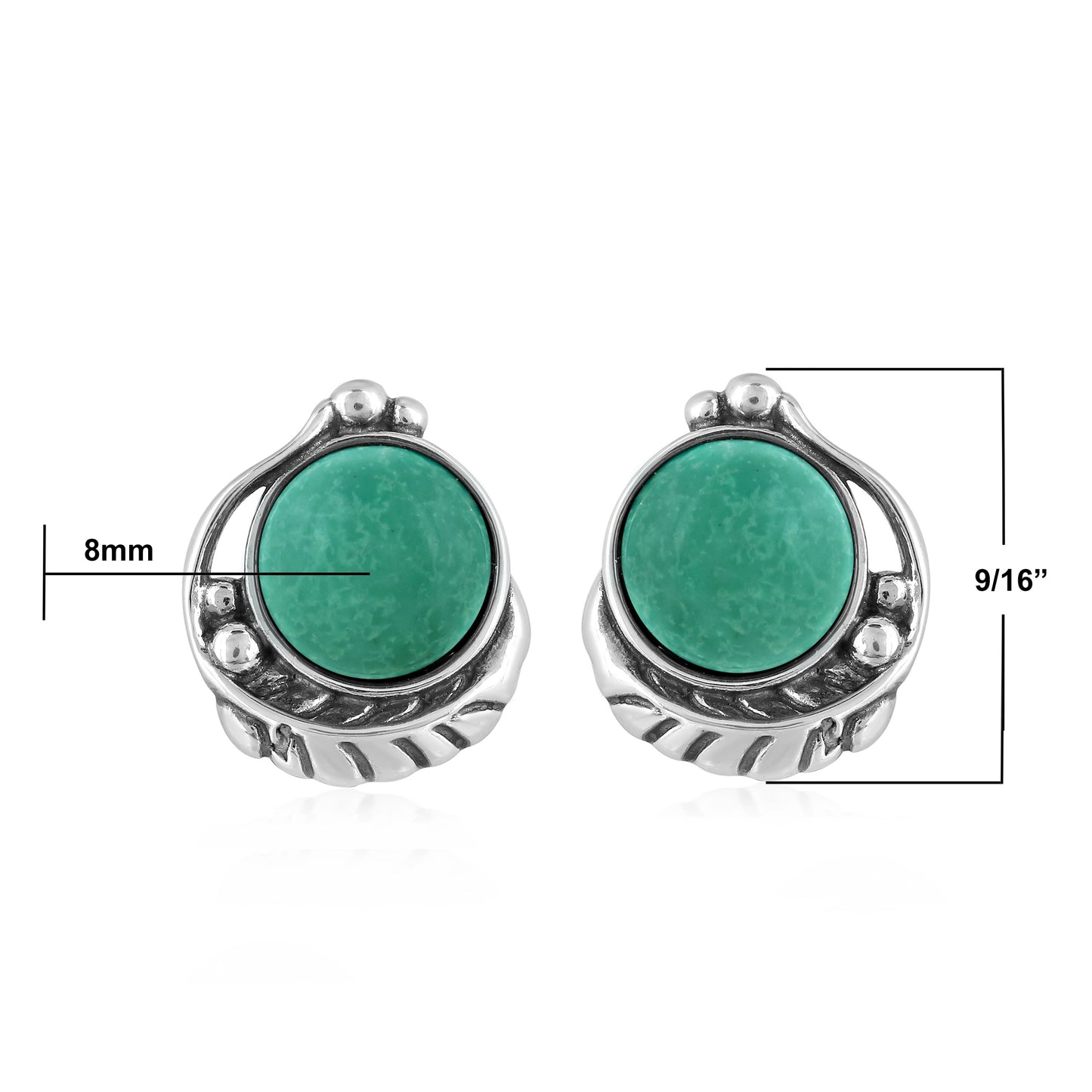 EXCLUSIVELY OURS! Sterling Silver Green Turquoise Leaf Design Button Earrings