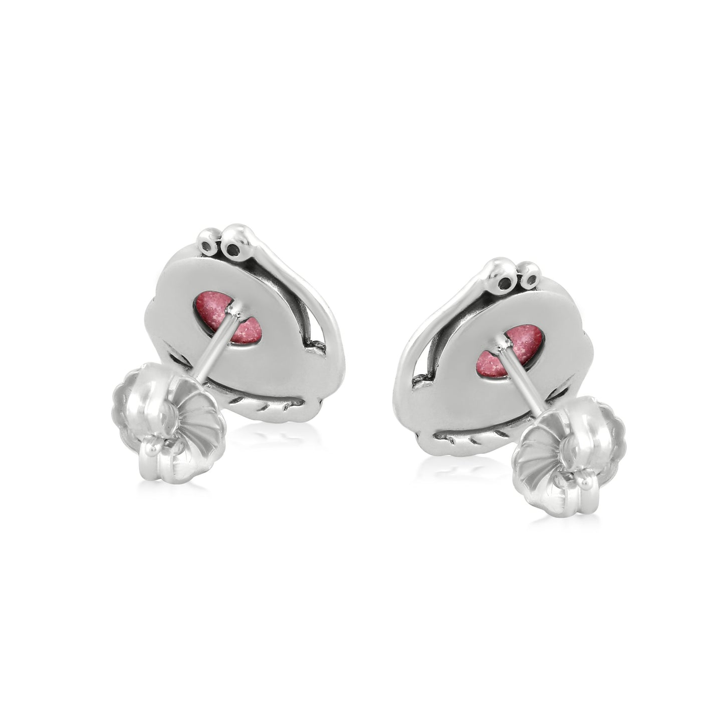 Sterling Silver Rhodonite Gemstone Leaf Design Button Earrings