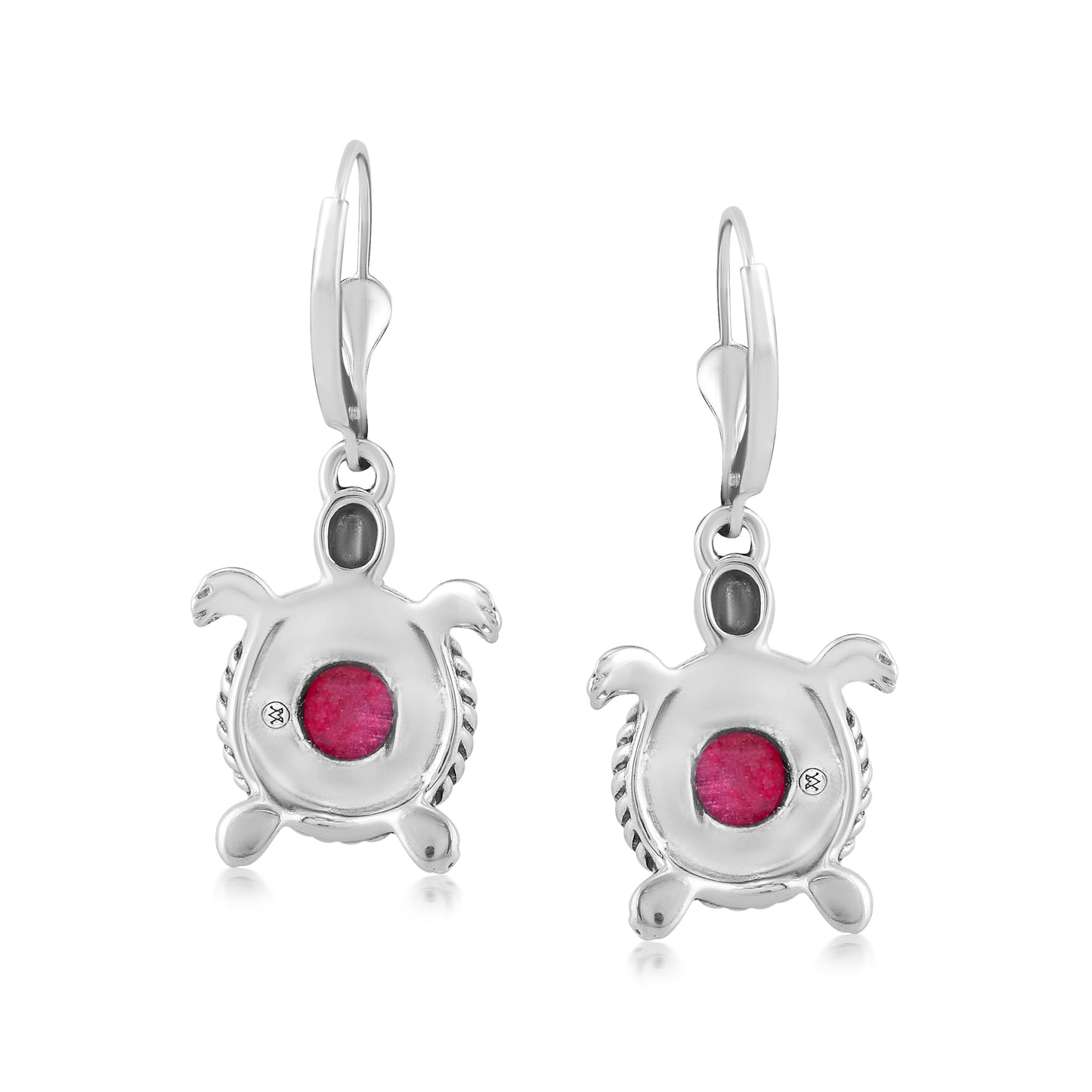 Sterling Silver Rhodonite Gemstone Turtle Design Drop and Dangle Earrings