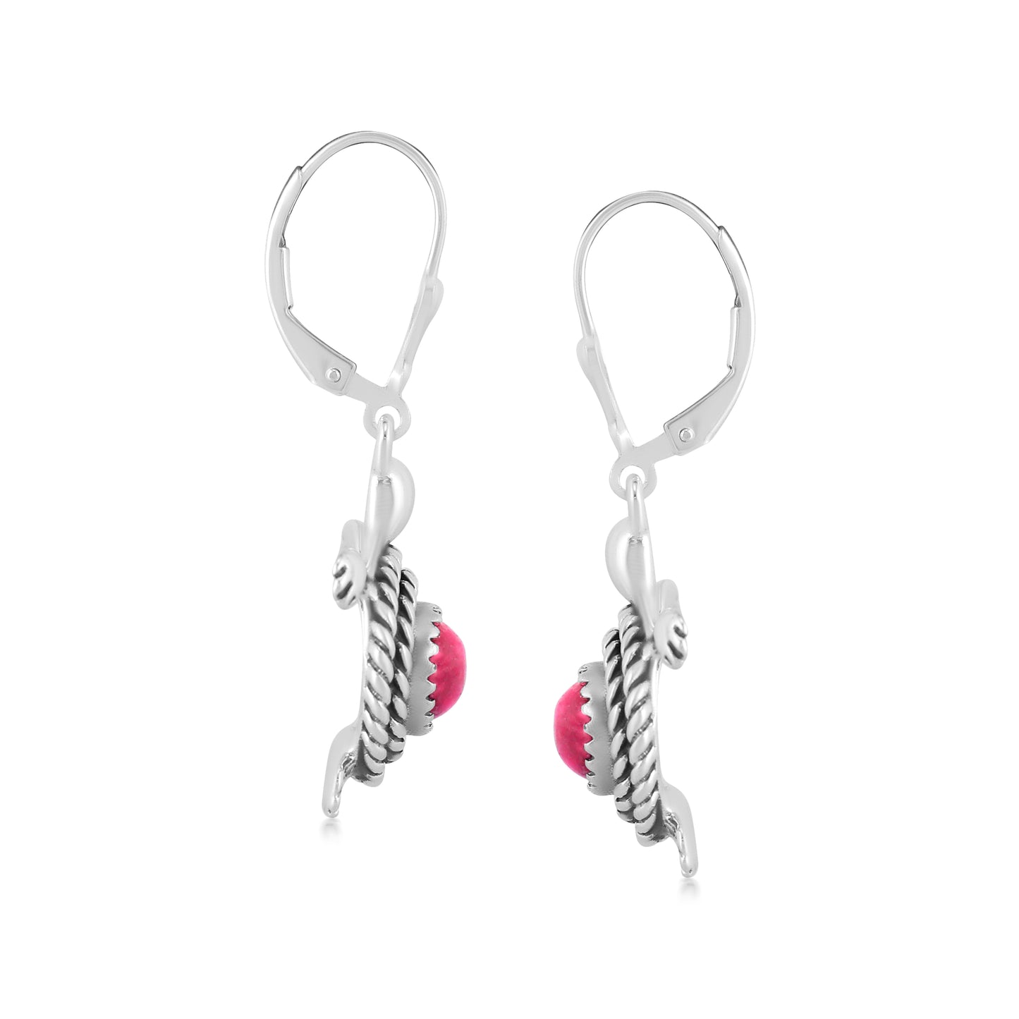 Sterling Silver Rhodonite Gemstone Turtle Design Drop and Dangle Earrings