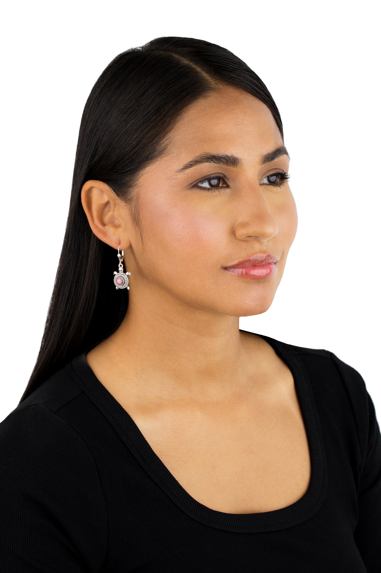 Sterling Silver Rhodonite Gemstone Turtle Design Drop and Dangle Earrings