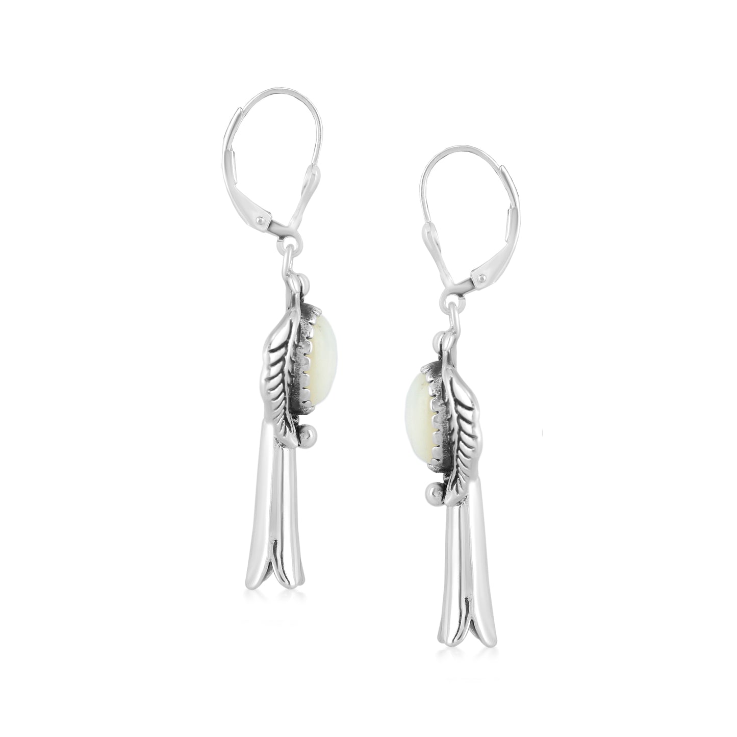 EXCLUSIVELY OURS! Sterling Silver with White Mother of Pearl Gemstone Leaf and Squash Blossom Design Women's Drop and Dangle Earrings