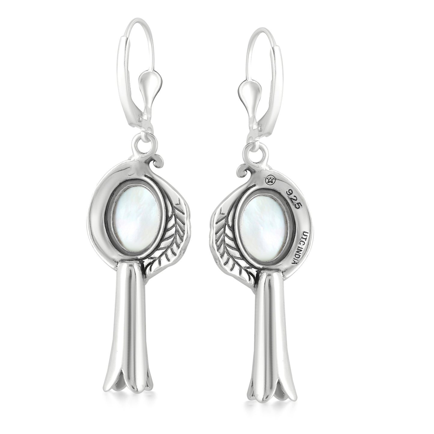 EXCLUSIVELY OURS! Sterling Silver with White Mother of Pearl Gemstone Leaf and Squash Blossom Design Women's Drop and Dangle Earrings