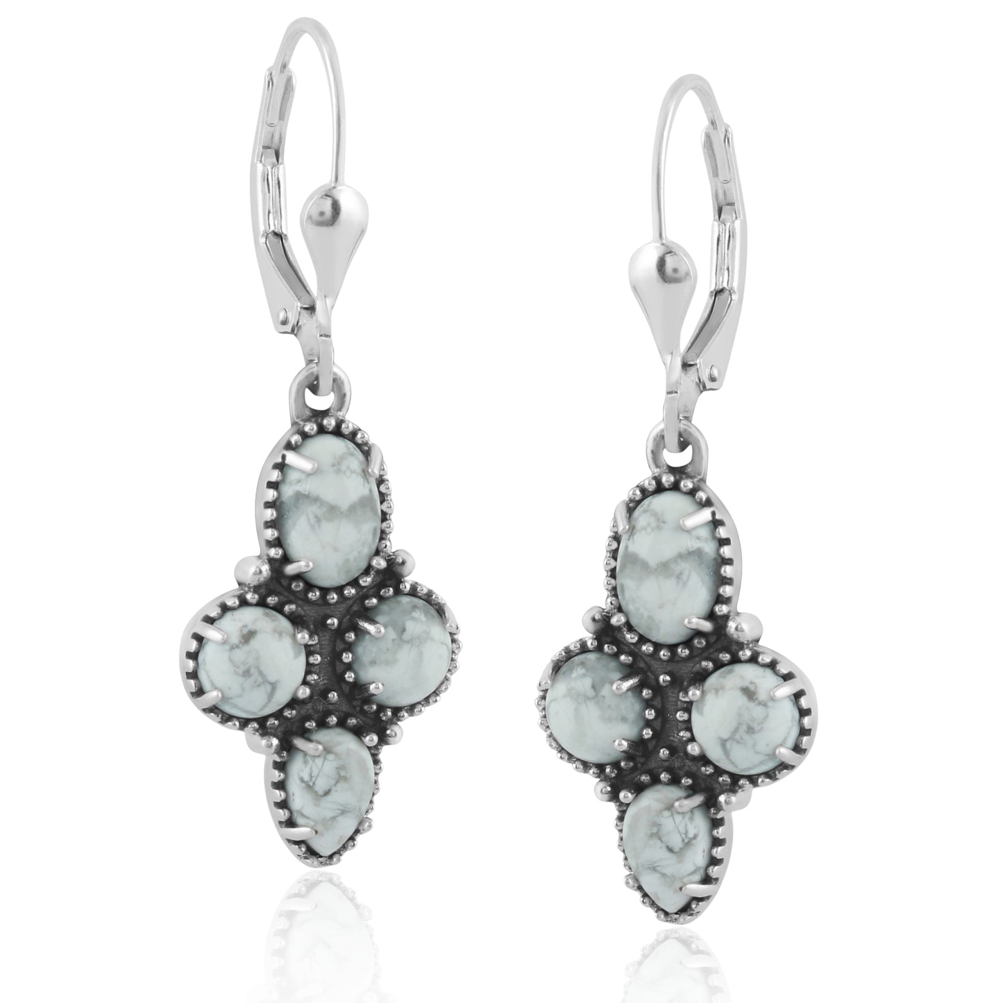 Sterling Silver White Howlite Lever Back Earrings