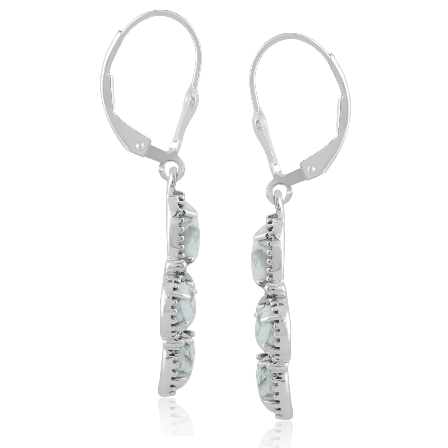 Sterling Silver White Howlite Lever Back Earrings