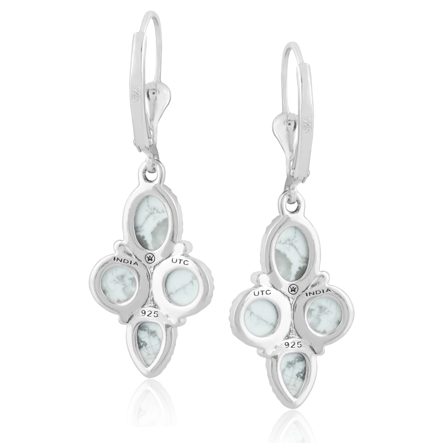 Sterling Silver White Howlite Lever Back Earrings