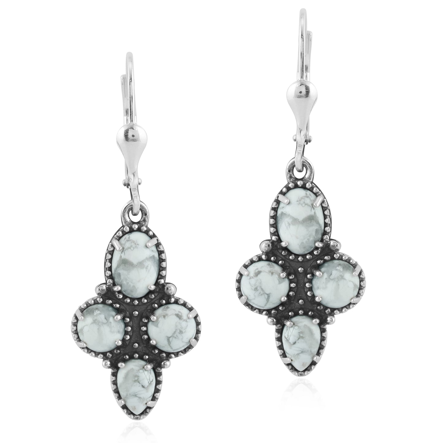 Sterling Silver White Howlite Lever Back Earrings
