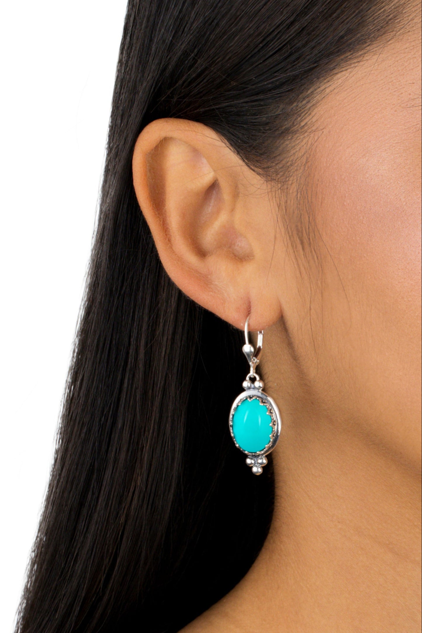 EXCLUSIVELY OURS! Sterling Silver Kingman Turquoise Crown Detail Lever Back Earrings
