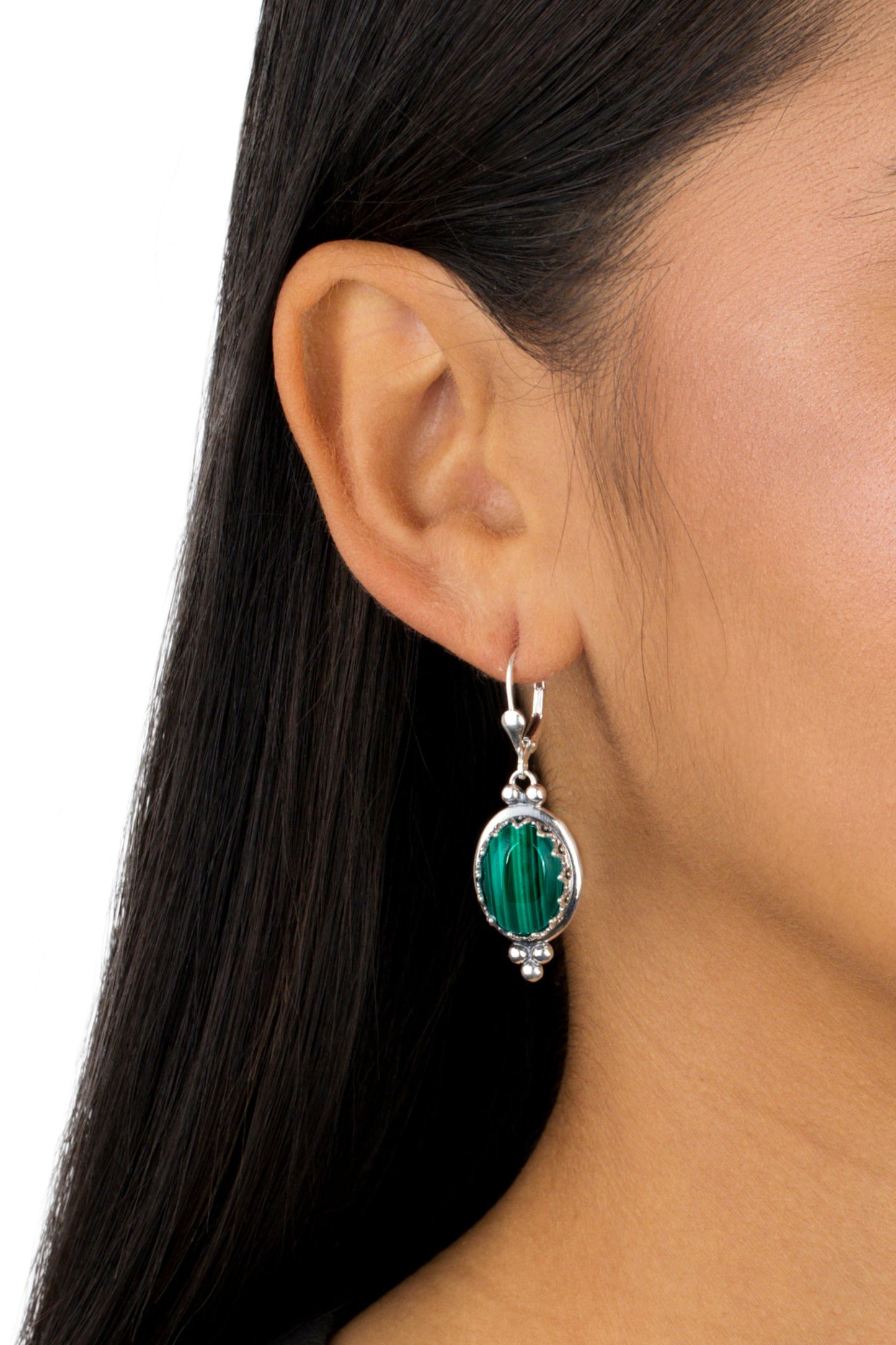 EXCLUSIVELY OURS! Sterling Silver Malachite Crown Detail Lever Back Earrings