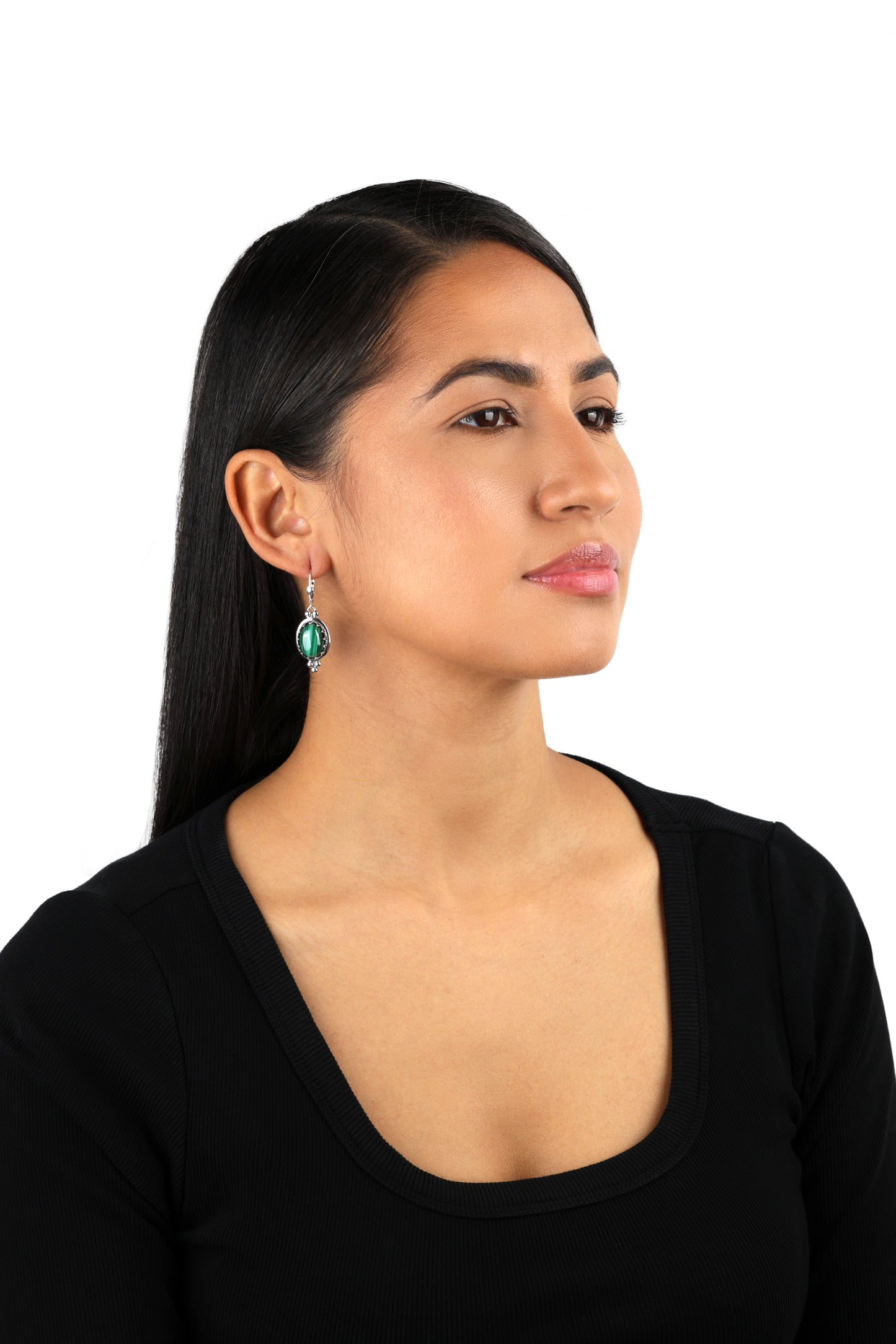 EXCLUSIVELY OURS! Sterling Silver Malachite Crown Detail Lever Back Earrings
