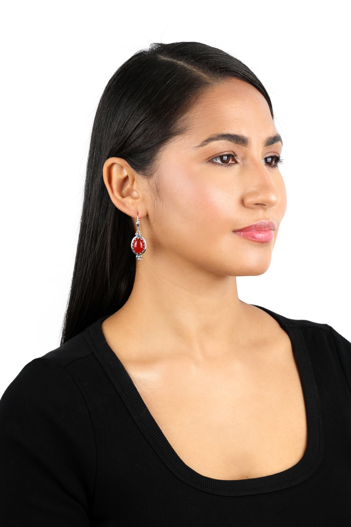 EXCLUSIVELY OURS! Sterling Silver Red Onyx Crown Detail Lever Back Earrings