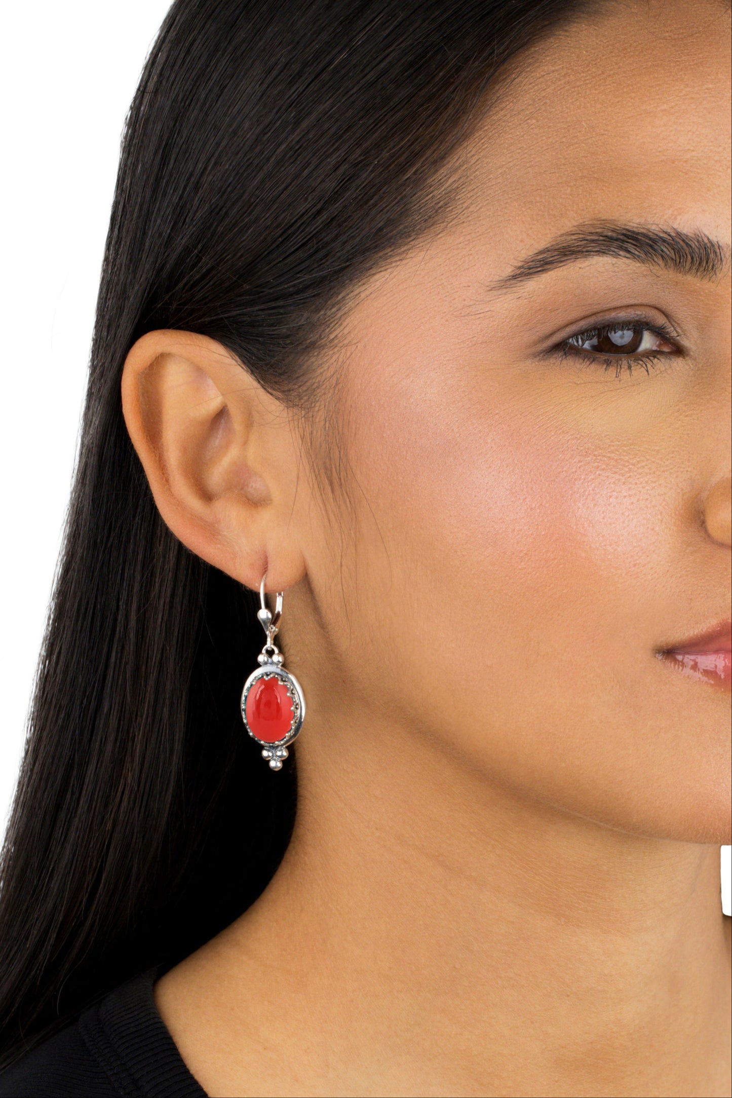 EXCLUSIVELY OURS! Sterling Silver Red Onyx Crown Detail Lever Back Earrings