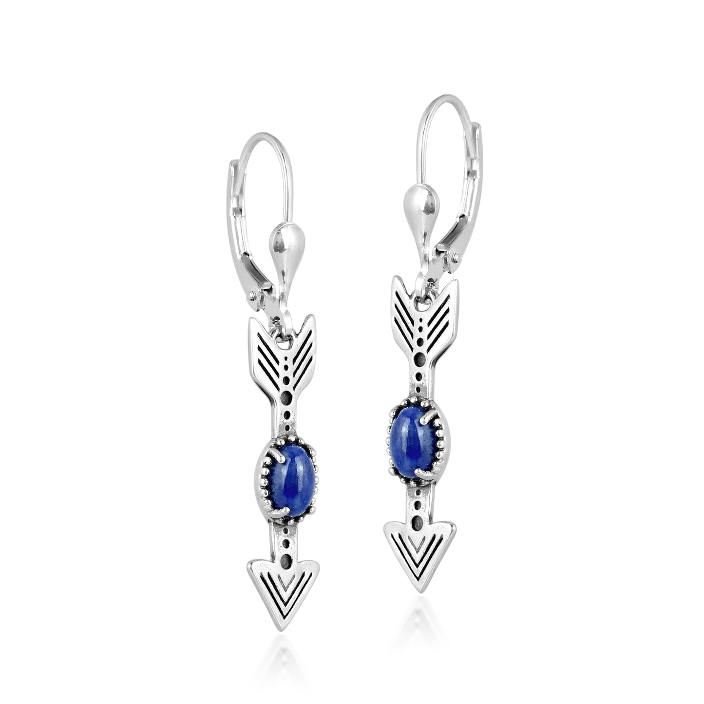 Sterling Silver Lapis Lazuli Gemstone Arrow Lever Back Earrings