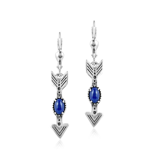 American West Sterling Lapis Gemstone Arrow Leverback Earrings