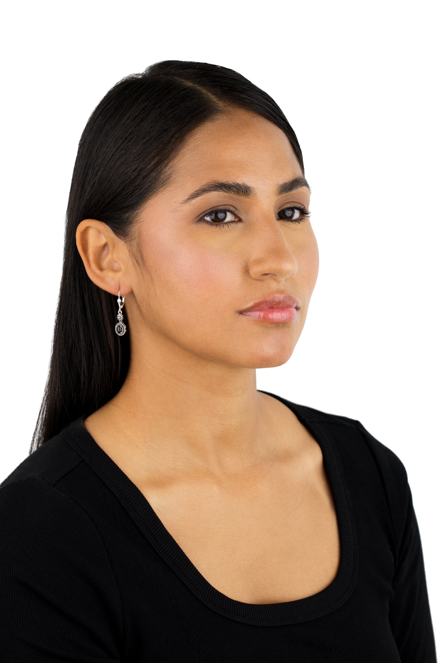 EXCLUSIVELY OURS! Sterling Silver with Black Agate Gemstone Floral and Rope Design Women's Drop and Dangle Earrings
