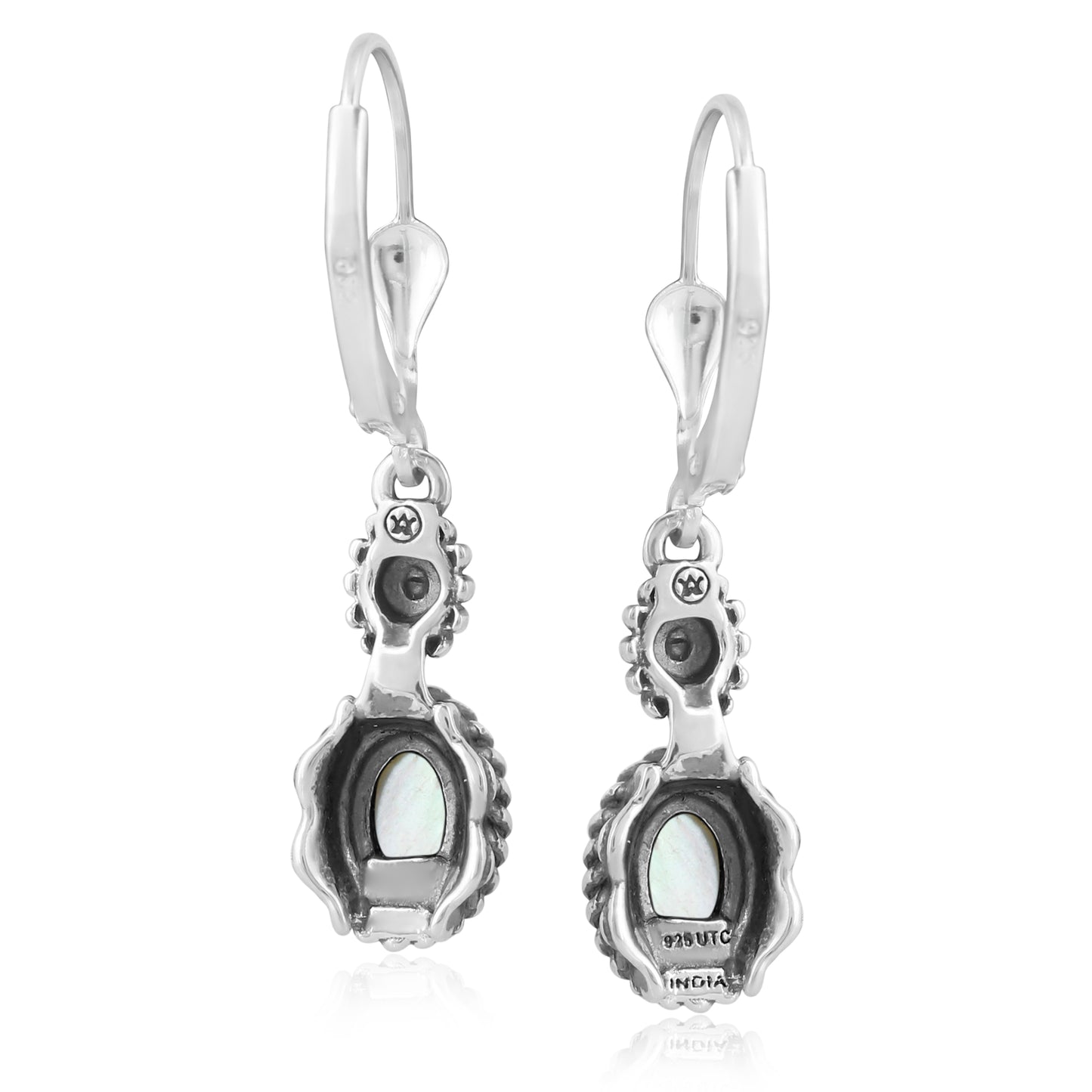 EXCLUSIVELY OURS! Sterling Silver White Mother of Pearl Floral and Rope Design Dangle Earrings