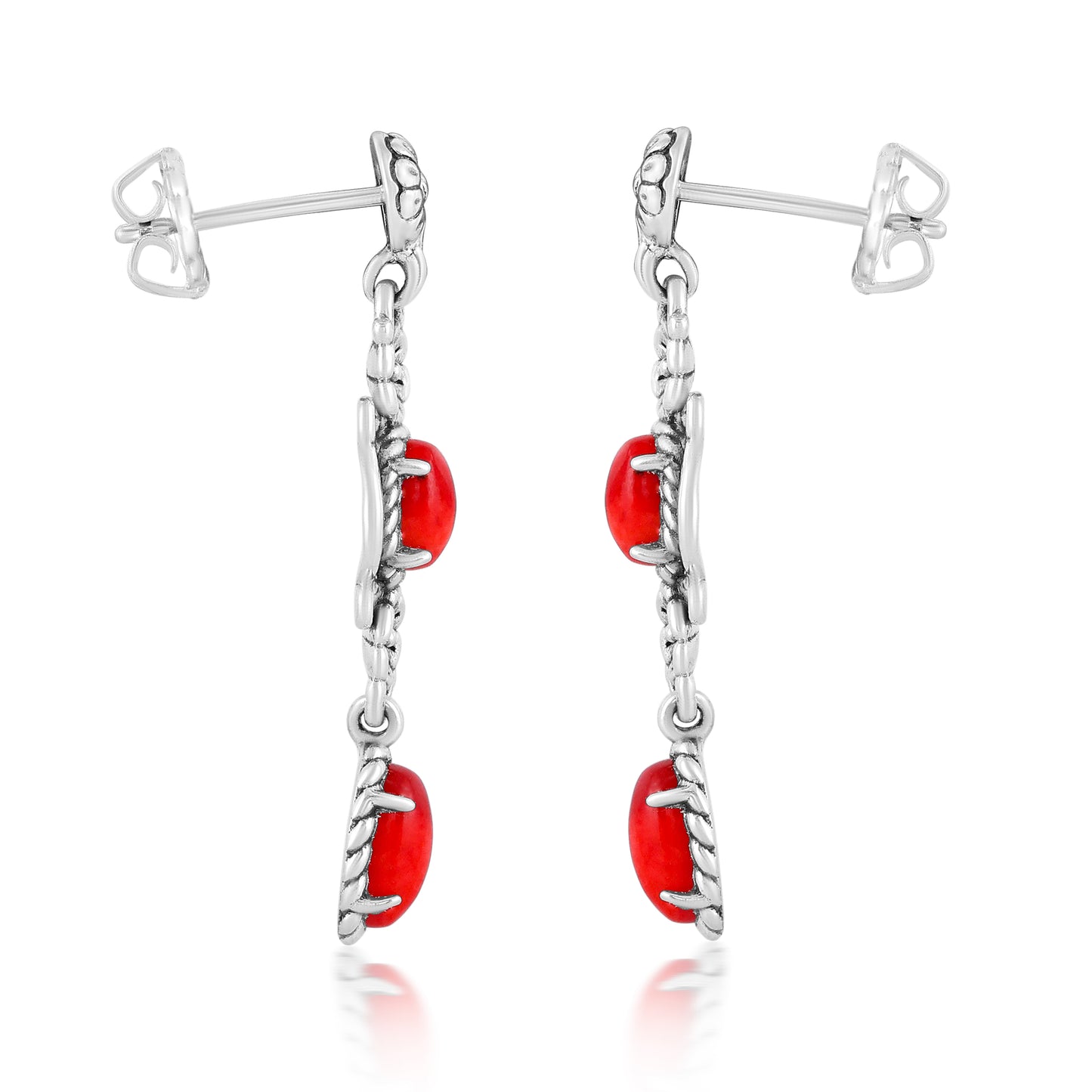 Sterling Silver Women's Drop and Dangle Earrings Red Sea Bamboo Gemstone Floral Design