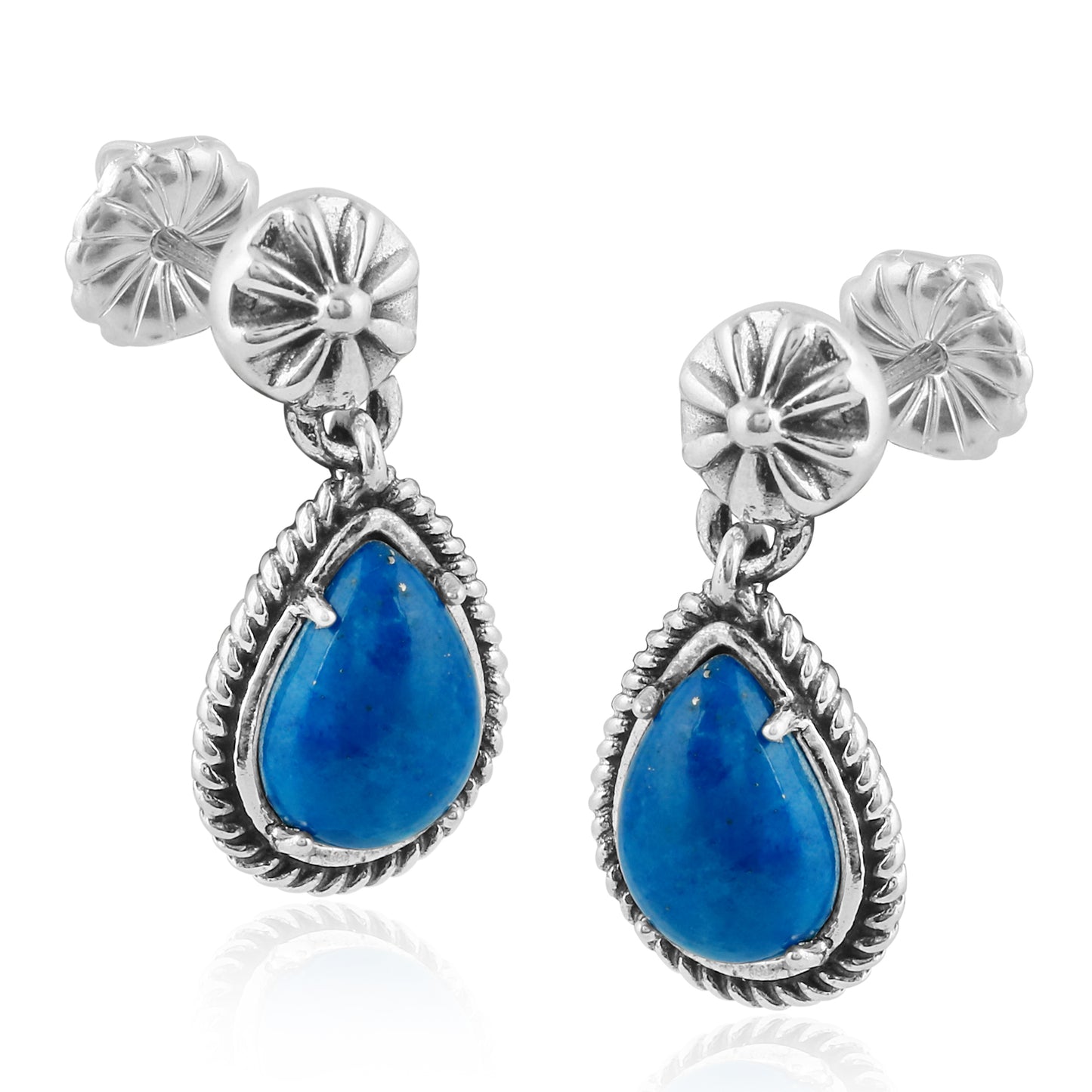 Sterling Silver Genuine Lapis Drop Earrings