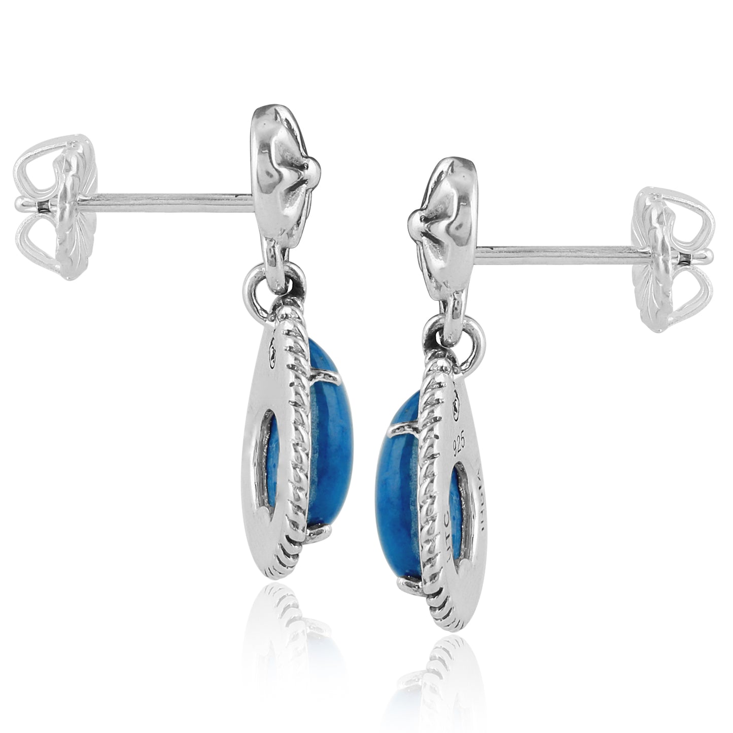 Sterling Silver Genuine Lapis Drop Earrings