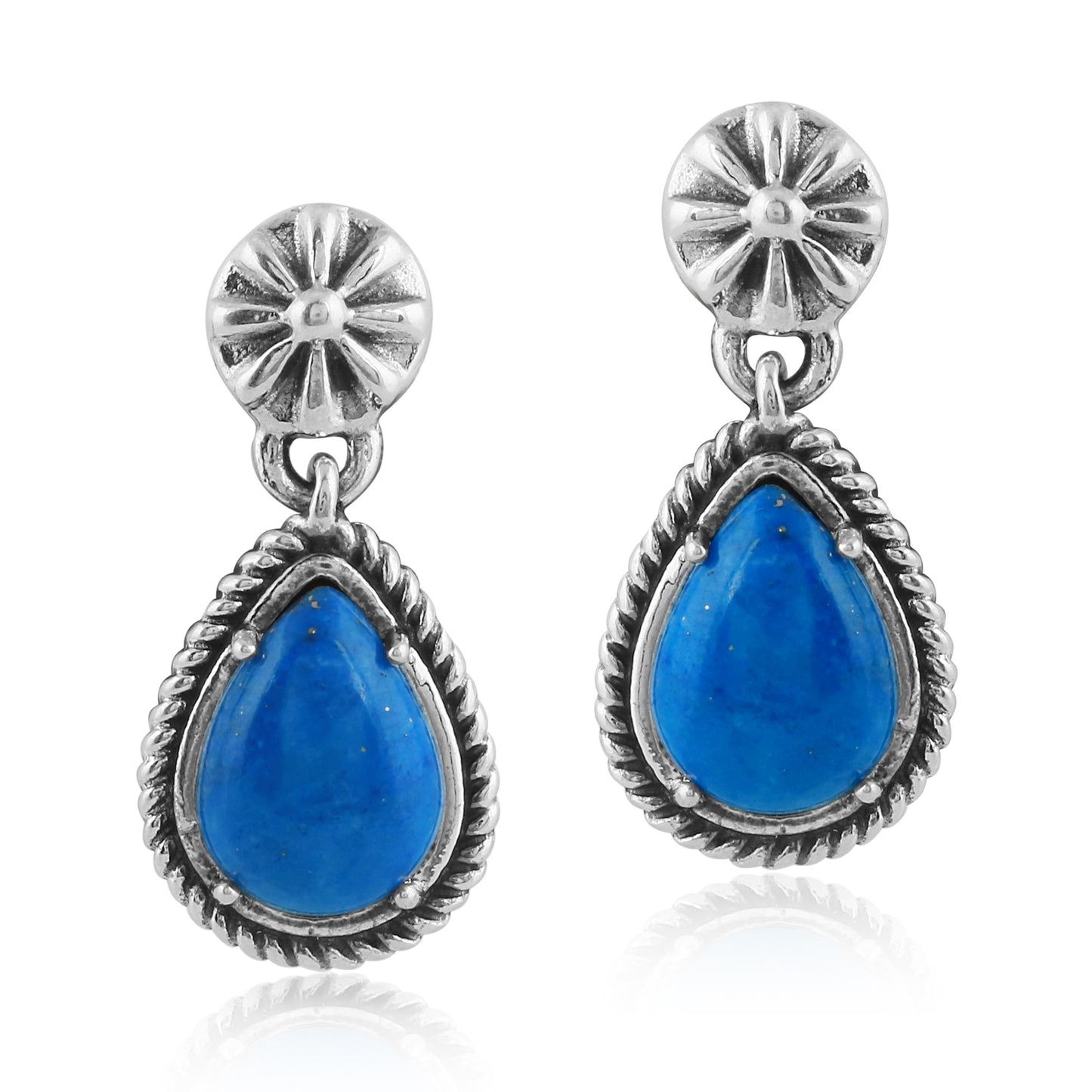 Sterling Silver Genuine Lapis Drop Earrings