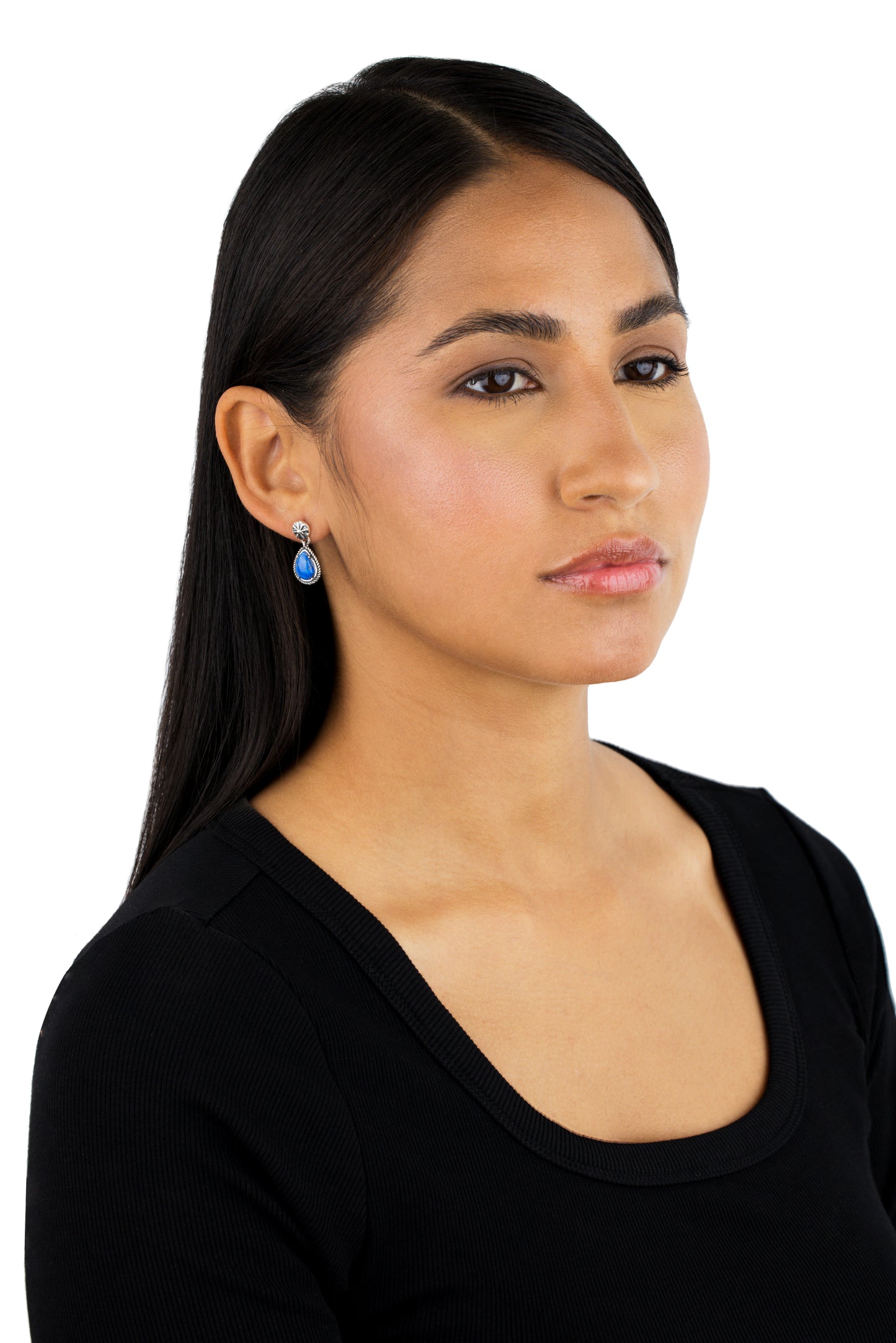 Sterling Silver Genuine Lapis Drop Earrings