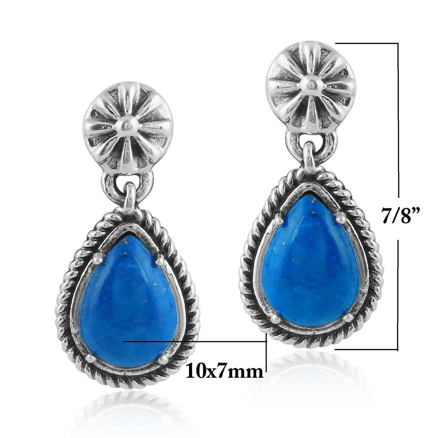 Sterling Silver Genuine Lapis Drop Earrings