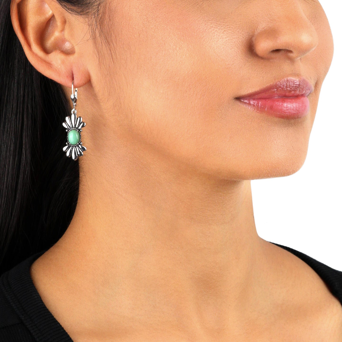 Sterling Silver Green Turquoise Gemstone Dangle Earrings