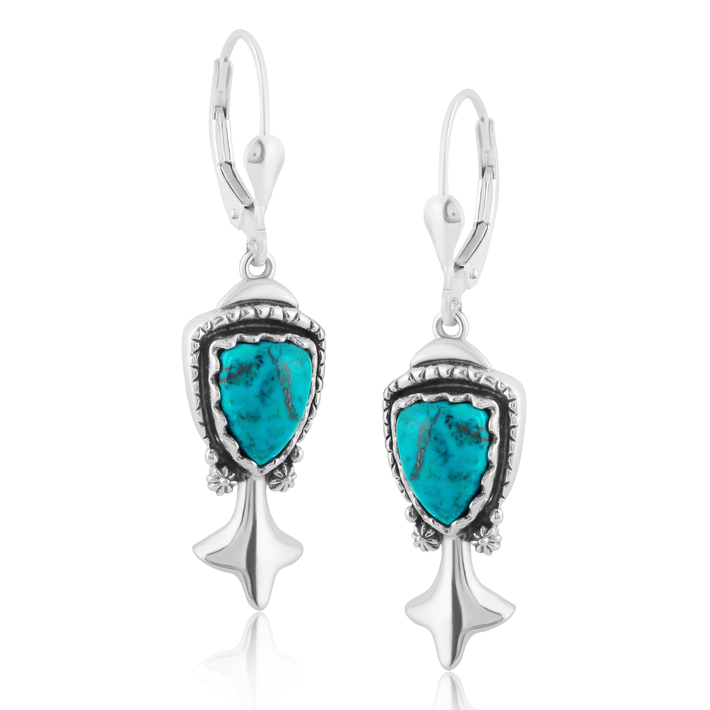 Sterling Silver Genuine Chrysocolla Squash Blossom Dangle Earrings