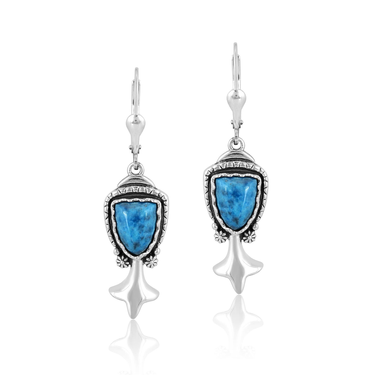 Sterling Silver Lapis Arrowhead Gemstone Squash Blossom Drop Earring