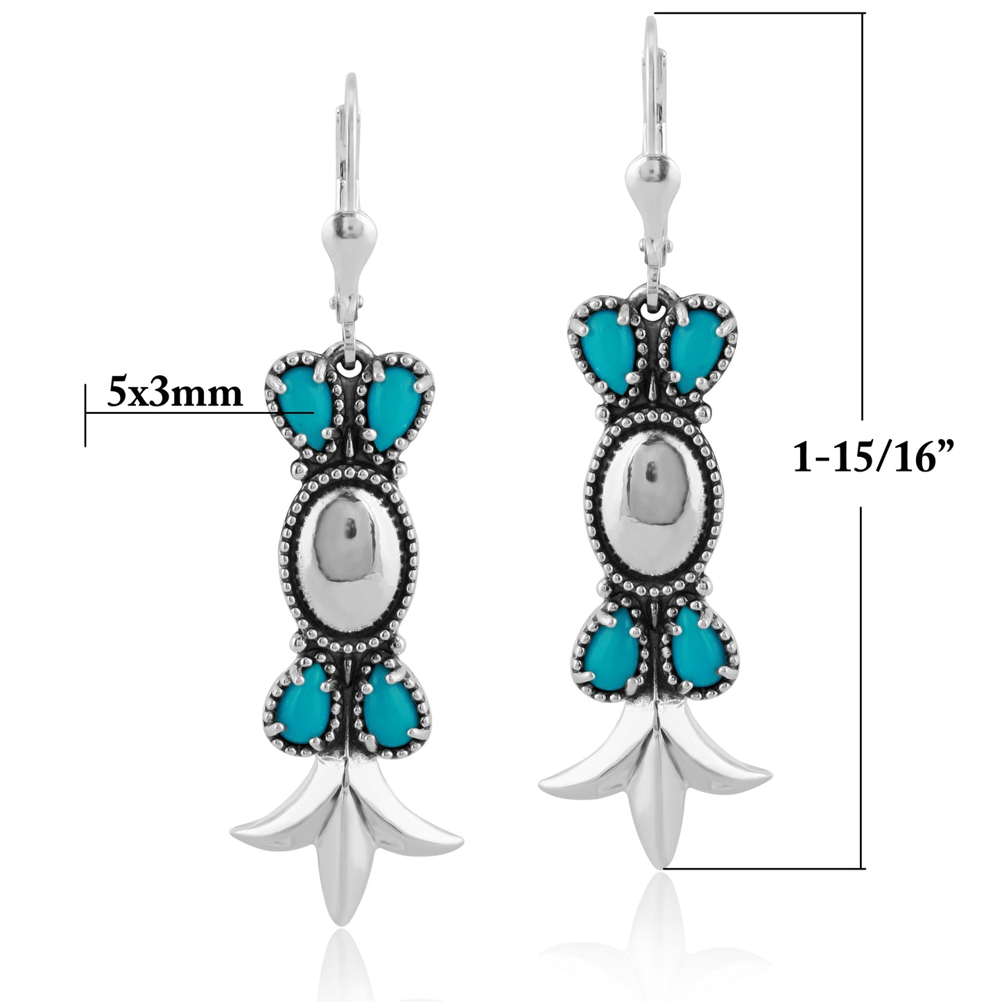 Sterling Silver Sleeping Beauty Turquoise Lever Back Earrings