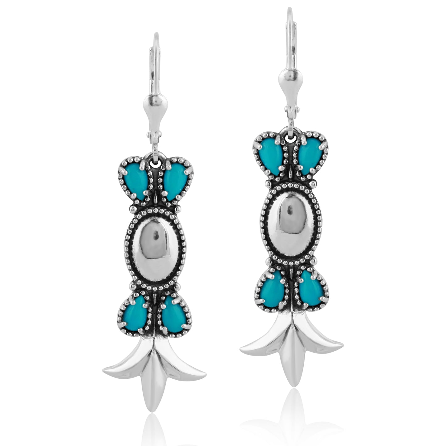 Sterling Silver Sleeping Beauty Turquoise Lever Back Earrings