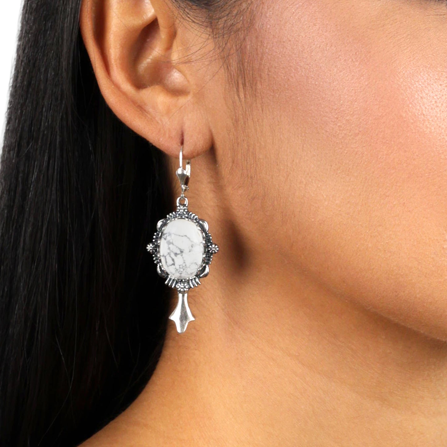 Sterling Silver White Howlite Dangle Earrings