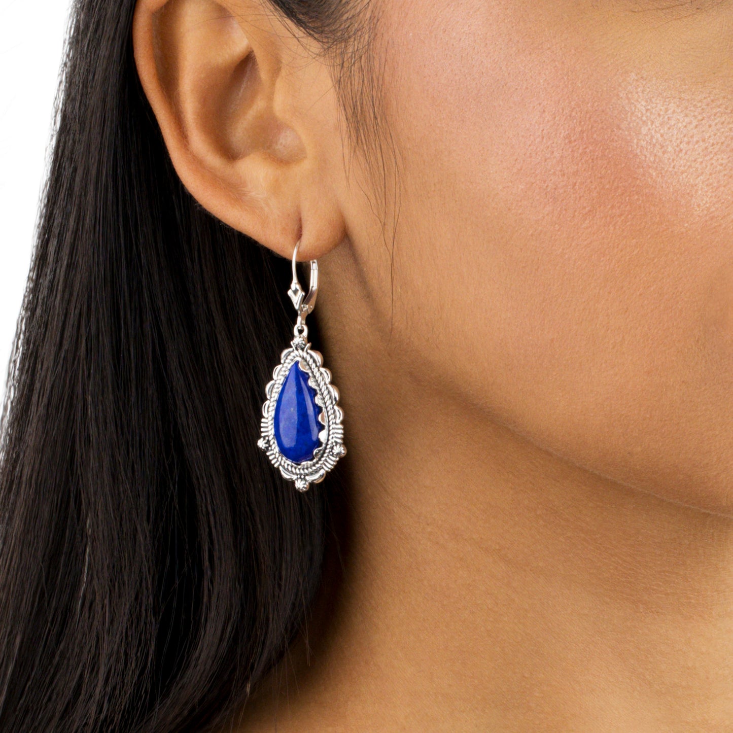 Sterling Silver Lapis Pear Shaped Gemstone Dangle Earrings
