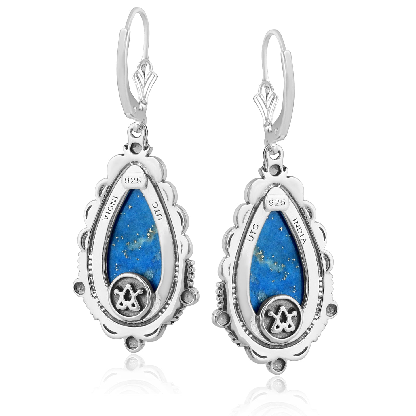 Sterling Silver Lapis Pear Shaped Gemstone Dangle Earrings
