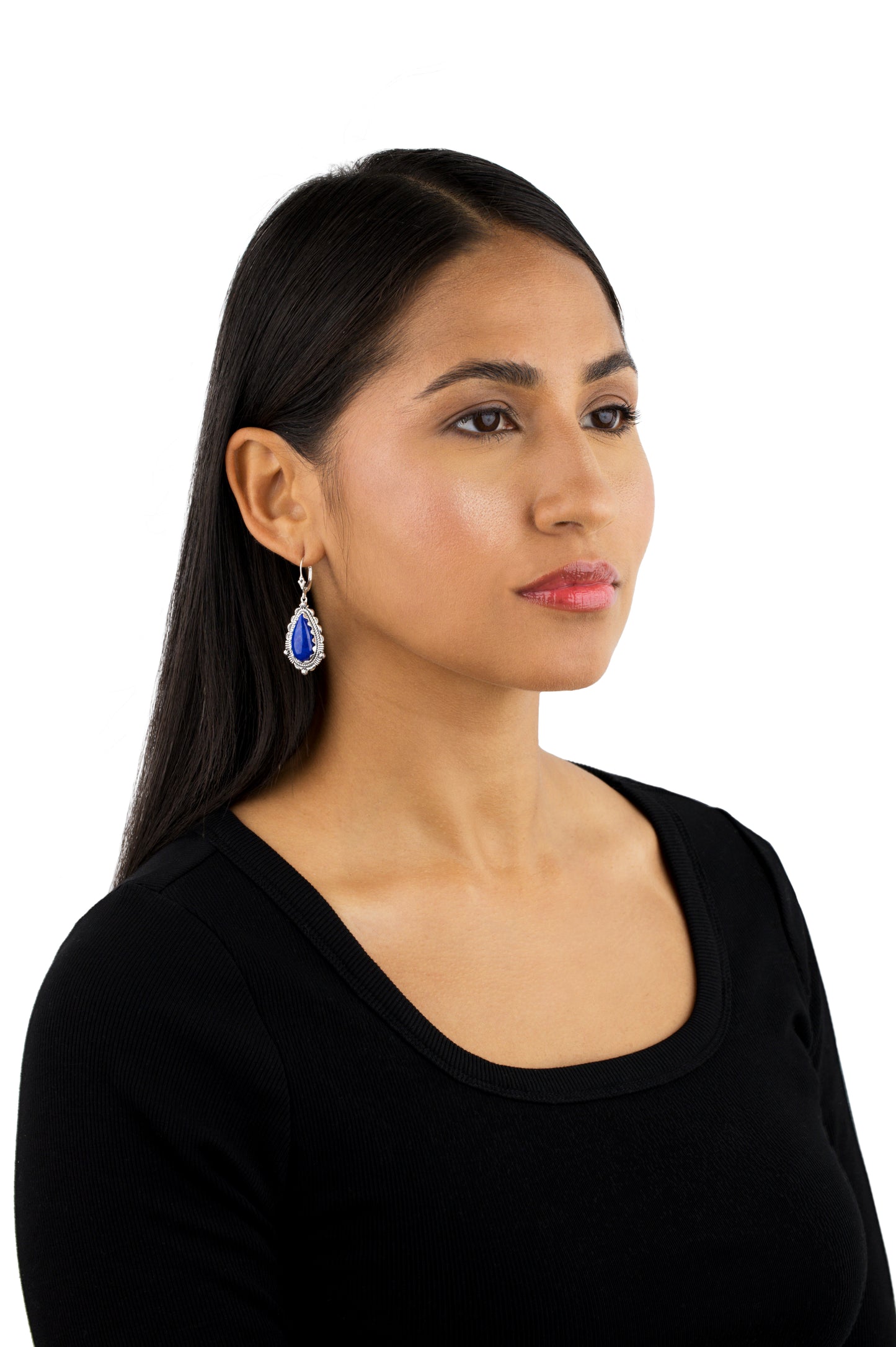 Sterling Silver Lapis Pear Shaped Gemstone Dangle Earrings