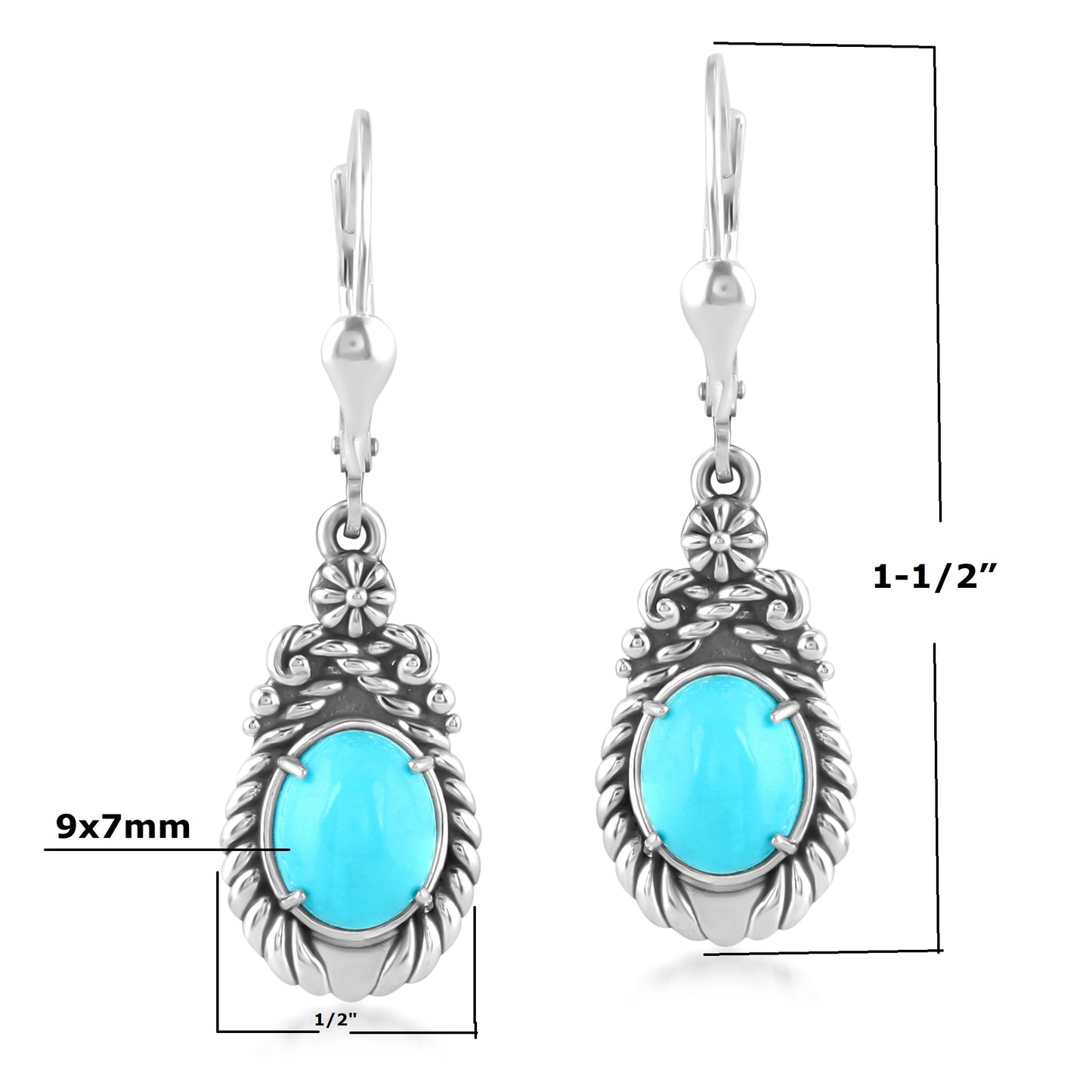EXCLUSIVELY OURS! Sterling Silver Kingman Turquoise Rope Design Dangle Earrings